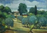 Alfredo Bonciani, Olmo farmhouse, Signature lower right. On the reverse: signature and label with data of the work.