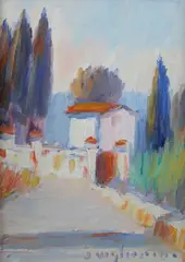 Landscape with houses by Dino Migliorini, Signature lower right., offered Jul 2022