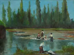 Laundresses by Gaetano Spinelli, Sign at the bottom to the left., offered Jul 2022
