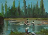 Gaetano Spinelli, Laundresses, Sign at the bottom to the left.