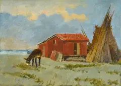Cottage with donkey by Carlo Passigli, Signature lower right., offered Jul 2022