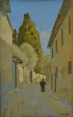 Tuscan countryside lane by Carlo Passigli, Signature lower right. On the reverse: title., offered Jul 2022
