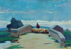 Shepherdess with flock by Renato Natali, Sign at the bottom to the left., offered Jul 2022