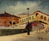 Achille Cattaneo, Venice, Bridge of Sighs, Signature lower right.