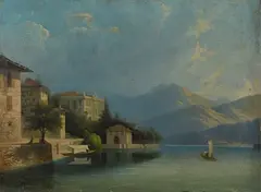 Giuseppe Canella, Landscape on the lake, Signature lower left. & Nbsp;