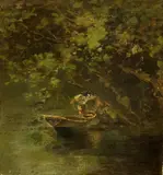 Federico Cortese, Boat with figure, Oil painting on canvas