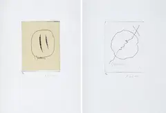 Spatial concept by Lucio Fontana, 1962, Pair of etchings. Signed and numbered. Contained in the volume Ode to Lucio Fontana by Leonardo Sinisgalli, offered Jun 2022