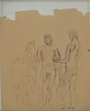 Felice Carena, Figures with horse, Ink on paper