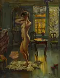 Attilio Toro, Nude woman in interior, Signature lower right.