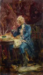 Luca Postiglione, Gentleman at the desk, Sign at the bottom to the left.
