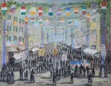Giuseppe Carrino, Village festival, 1951, Signature and date lower right. On the reverse: label with author's details; Corriere di Napoli newspaper clipping