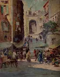 Gerardo Giulio de Simone, Market, Signature lower right.