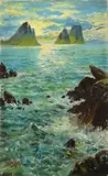 Antonino Leto, Sea at sunset, Sign at the bottom to the left.