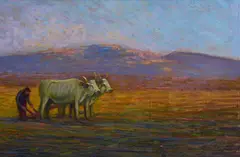 Plowing by Eugenio Caprini, Signature lower right., offered Jun 2022