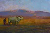 Eugenio Caprini, Plowing, Signature lower right.