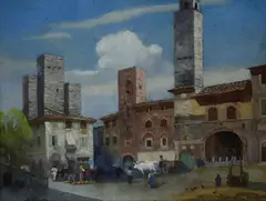 Siena square by Odoardo Borrani, 1878, Signature and date lower right., offered Jun 2022