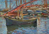 Mario Puccini, Boat in the port of Livorno, 1913, Signature lower right. On the back in ink: "(Port of Livorno) / Authentic work / by Mario Puccini / M. Borgiotti";