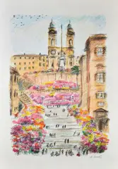Infiorata in Trinità dei Monti by Michele Cascella, Signature lower right; edition lower left., offered May 2022