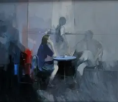 Antonio Tamburro, Cafe interior, Sign at the bottom to the left. On the reverse: dedication. Photograph of the author with the work.