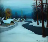 Josip Horvat Zdalski, Snowy landscape with houses, 1973, Signature and date lower right.