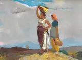 Alfredo Del Sordo, Peasant women with basket and amphora, Sign at the bottom to the left.