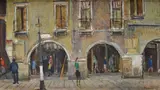 Orazio Pigato, Arcades in Chioggia, Signature lower right. On the reverse: signature and title.