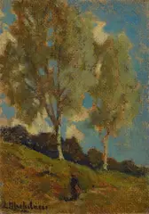 Birches by Luigi Michelacci, Sign at the bottom to the left. On the reverse: dedication by the author: "To the kind Mrs. Alda Tosi / L. Mich, offered May 2022
