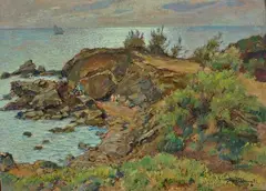 Figures on the rocks by Gino Romiti, 1924, Signature and date lower right. On the reverse: pencil sketch with the figure of a child. & Nbsp;, offered May 2022