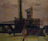 Antonio Di Fabrizio, Industrial suburbs, Sign at the bottom to the left. On the reverse: label Exhibition of Figurative Arts of Abruzzo and Molise.