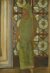 The stained glass window by Carlo Corsi, 1933, On the reverse: title in pencil; label of the Anthological Exhibition of Carlo Corsi, offered Apr 2022