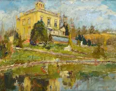 Mario Cavaglieri, Villa on the lake, 1912, Signature and date lower right.