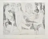 Pablo Picasso, Femme faisant la sieste, entourèe de spectateurs, 1968, Signature bottom right; edition lower left. Certificate of Authenticity & nbsp; Democratic Graphic Diffusion