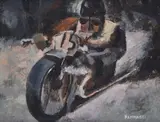 Ivo Pannaggi, Motorcyclist, Signature lower right.