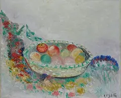 Basket with fruit by Giuseppe Cesetti, Signature lower right. On the reverse: Mario Rimoldi Collection label, offered Apr 2022