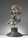 Medardo Rosso, The pimp (second version), 1883, Signature on the back. The bust is mounted on a reclaimed green marble base
