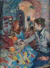 Conversation by Paulo Ghiglia, Signature top right. On the reverse: stamp: Giancarlo Meropini Collection, offered Apr 2022