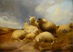 Flock by Thomas Sidney Cooper, 1845, Signature and date lower right. On the reverse: "Prepared by / Charles Roberson / [...] Long Acre / London" sta, offered Apr 2022