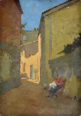Woman sewing by Carlo Passigli, Signature lower right., offered Apr 2022