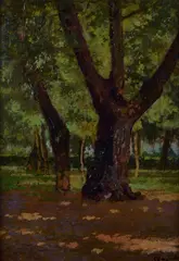 Woods by Carlo Passigli, Signature lower right. On the reverse: signature and title., offered Apr 2022