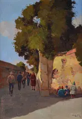 Via dell'Ambrogiana, Livorno by Angiolo Volpe, Signature lower right. On the reverse: signature and title; label Pallavicini Art Gallery, offered Apr 2022