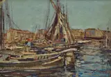 Masaniello Luschi, Port of Livorno, Signature lower right. On the reverse he signs and dedicates.