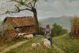Arturo Zanieri, Landscape with peasant woman and herd, Sign at the bottom to the left.