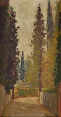 Tree lined road by Odoardo Borrani, Signature lower right., offered Apr 2022