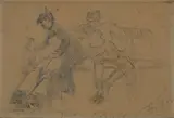 Aleardo Villa, Soldiers and child, Signature lower right.