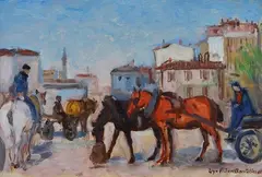 Horses stop by Ugo Vittore Bartolini, 1968, Signature and date lower right. On the reverse: signature, offered Mar 2022