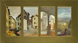 Emilio Magistretti, Views of the village, Lot consisting of four signed paintings.