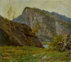 Arturo Ferrari, Mountain landscape, Signature lower right.