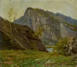 Arturo Ferrari, Mountain landscape, Signature lower right.