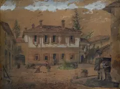 Federico Moja, Daily life at the cottage, Sign at the bottom to the left.