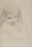 Ugo Capocchini, Face of a girl, Sanguine on paper
